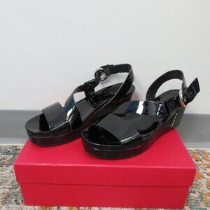 BCBG Girls Patty Women 7 Black Sandals Open Toe Wedge Heel Chunky y2k Brat 548
